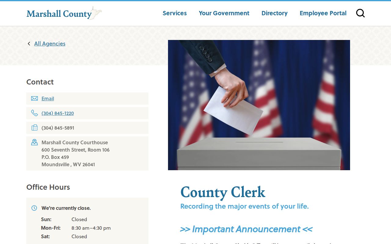 Moundsville residents directory Marshall County Clerk records page